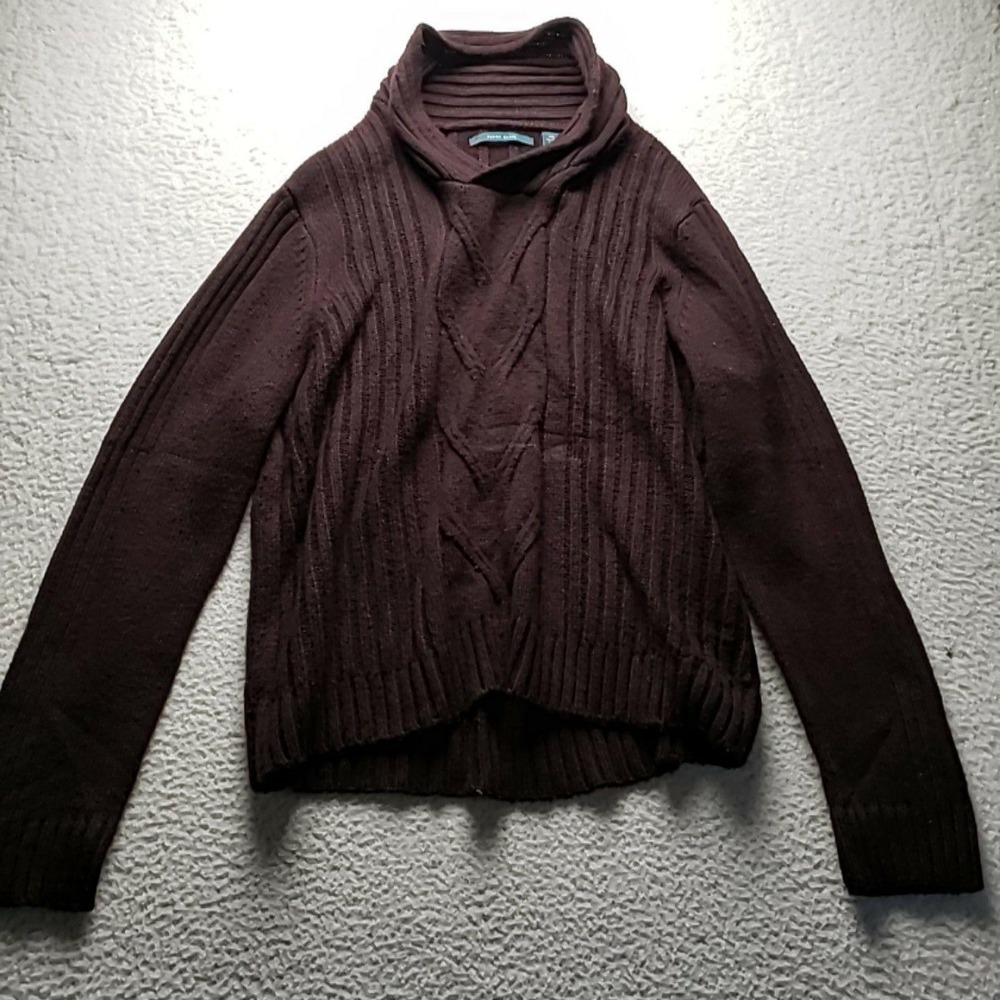 Perry Ellis Sweater Mens 2XL Brown Cable Knit Turtleneck Heavyweight Pullover